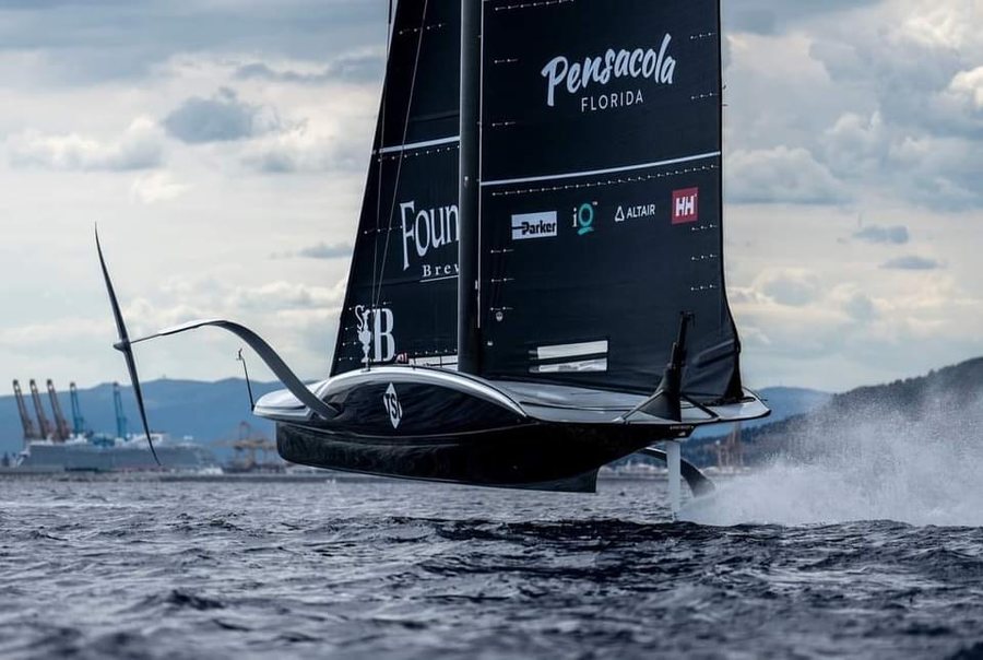 American Magic AC75 Patriot (Design 890) foiling at the 37th America's Cup